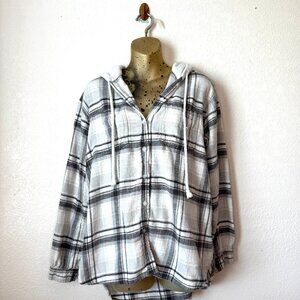 American Eagle Plaid Button-Up Hoodie Shirt –Size M